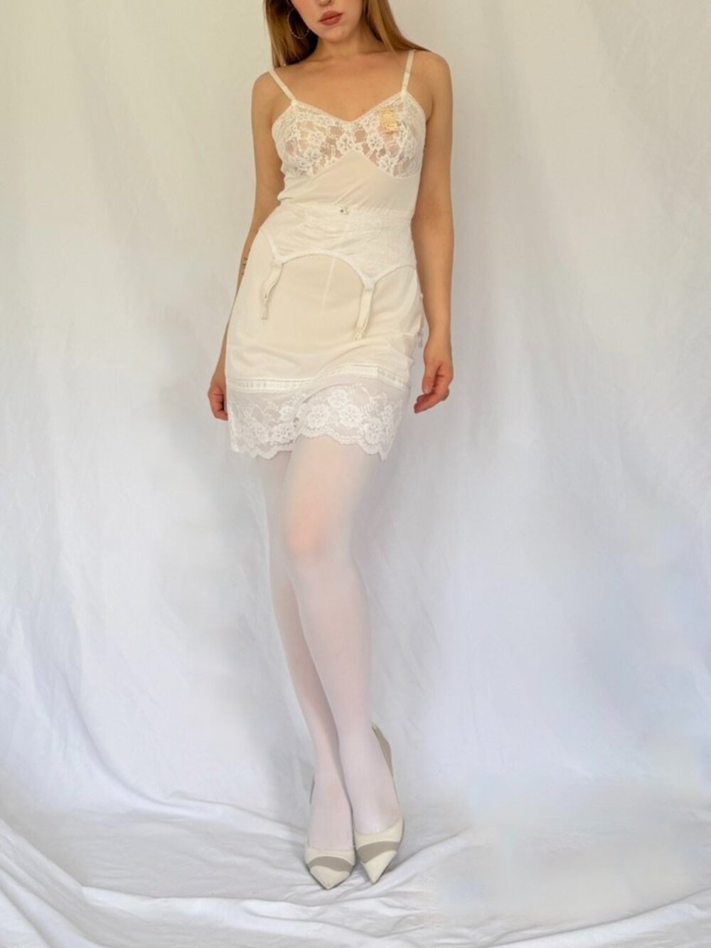 VINTAGE DEADSTOCK WHITE LACE SLIP DRESS